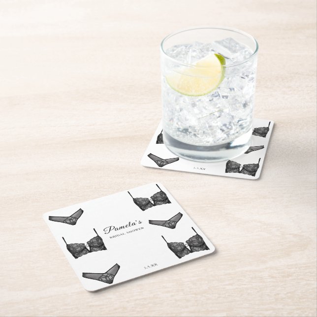 Lingerie Bridal Shower Bachelorette Panty  Pattern Square Paper Coaster (Insitu)