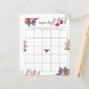 Lingerie Bridal Shower Bingo Game Paper Sheet