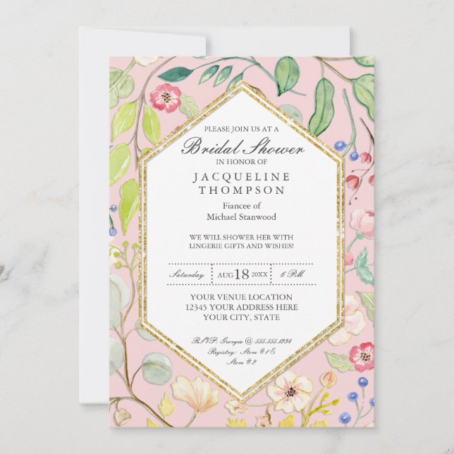 Lingerie Bridal Shower Blush Watercolor Floral Art Invitation (Front)