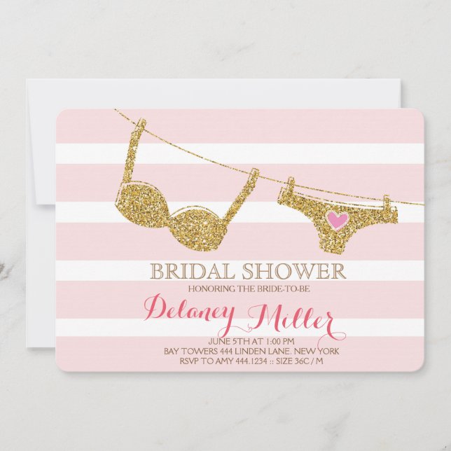 Lingerie Bridal Shower Invitation Pink & Gold (Front)