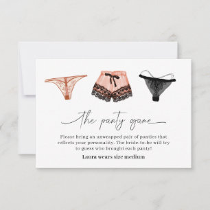 Lingerie Bridal Shower Panty Game Card