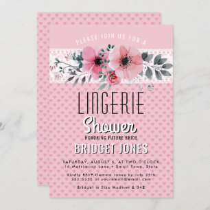 Lingerie Bridal Shower Pink Floral Hearts Lace Invitation