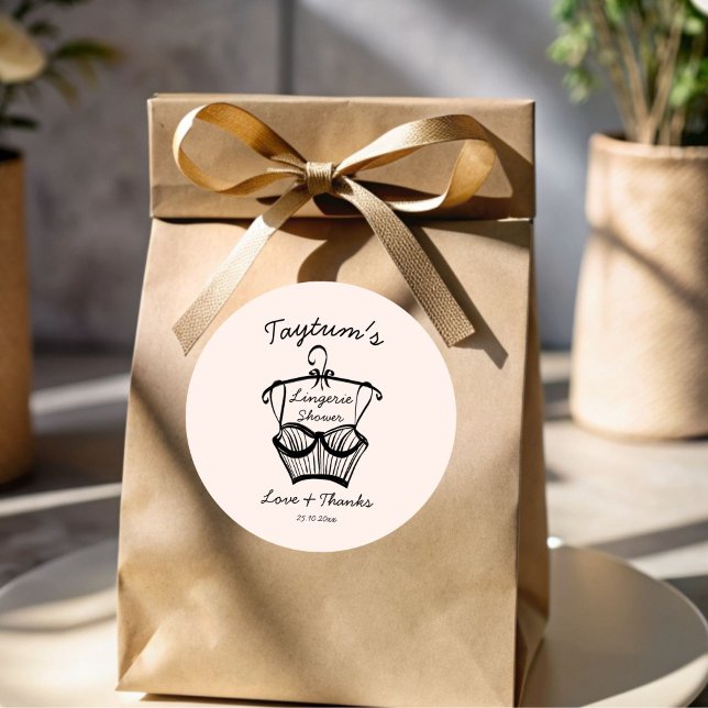 Lingerie bridal shower wavy border sketch classic round sticker (Lingerie bridal shower wavy border sketch thank you favor sticker template bridal shower favors)