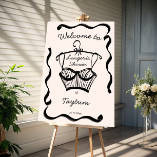 Lingerie bridal shower wavy border welcome sign