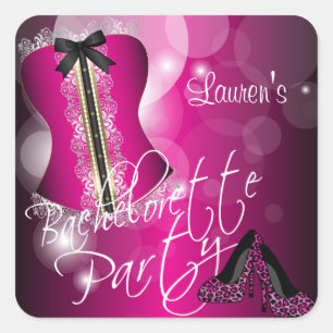 Lingerie Corset Bachelorette   Hot Pink Square Sticker