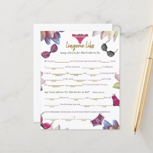 Lingerie Libs (advice to bride) Game Paper Sheet