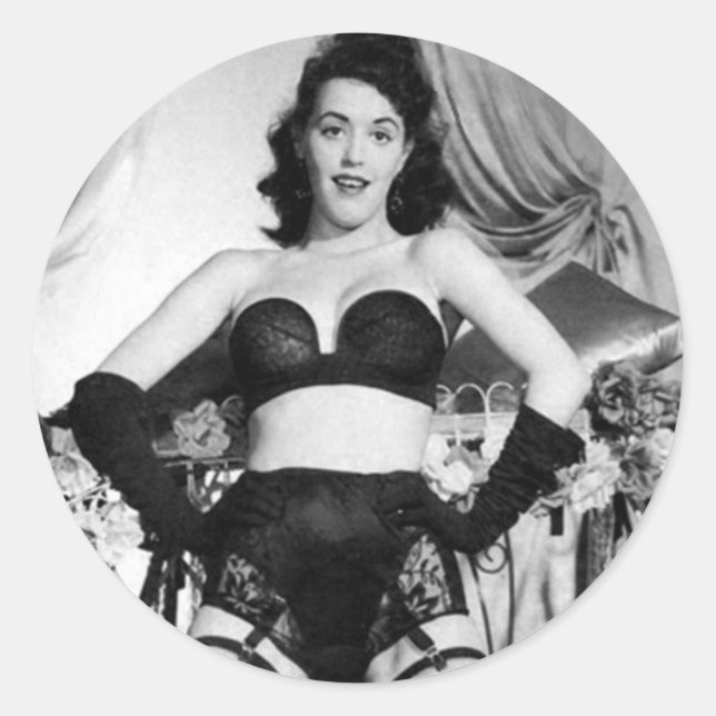 Lingerie model vintage photo classic round sticker (Front)