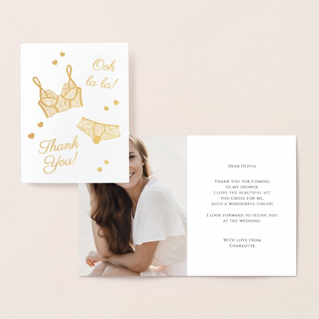 Lingerie Party Bridal Shower Photo Thank You Foil Card (Display)