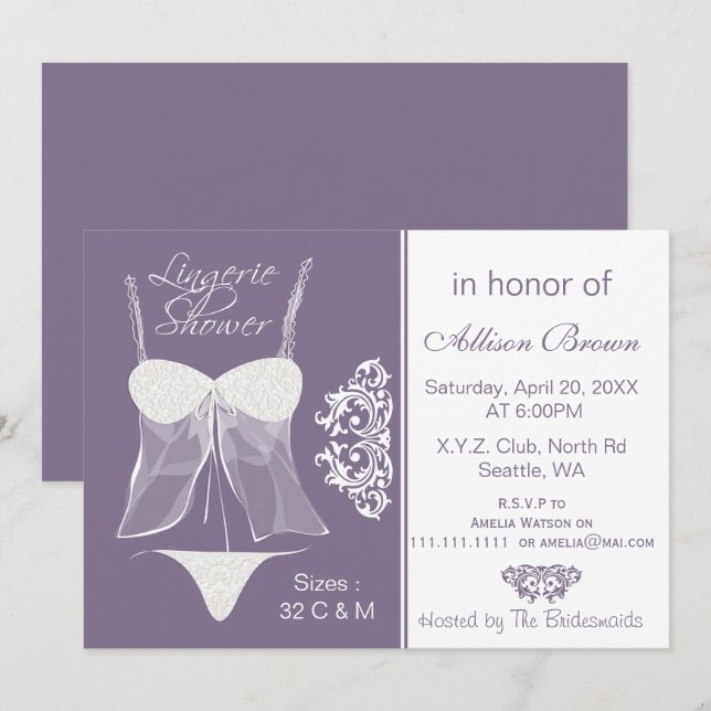 Lingerie Shower Bachelorette Party Invitations (Front/Back)
