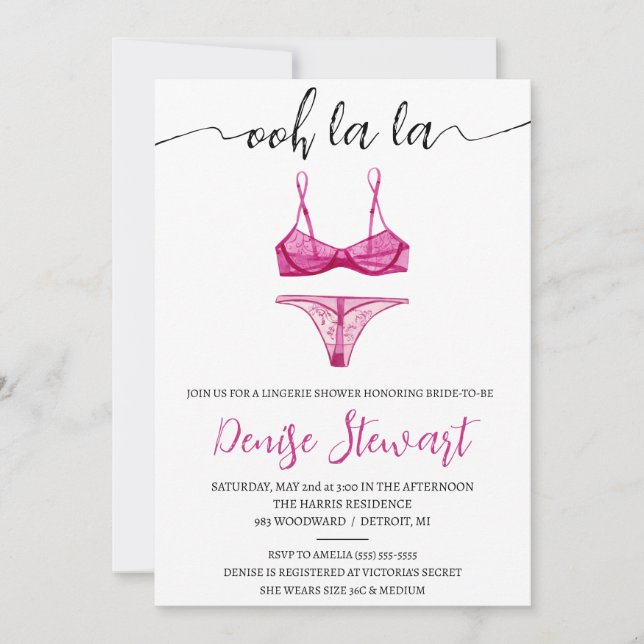 Lingerie Shower, Black, White, Pink, Bridal Shower Invitation (Front)