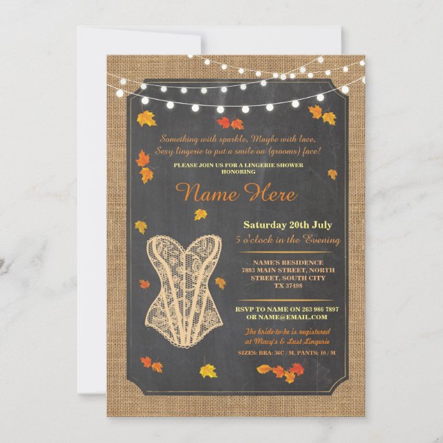 Lingerie Shower Bridal Party Fall Corset Invite (Front)