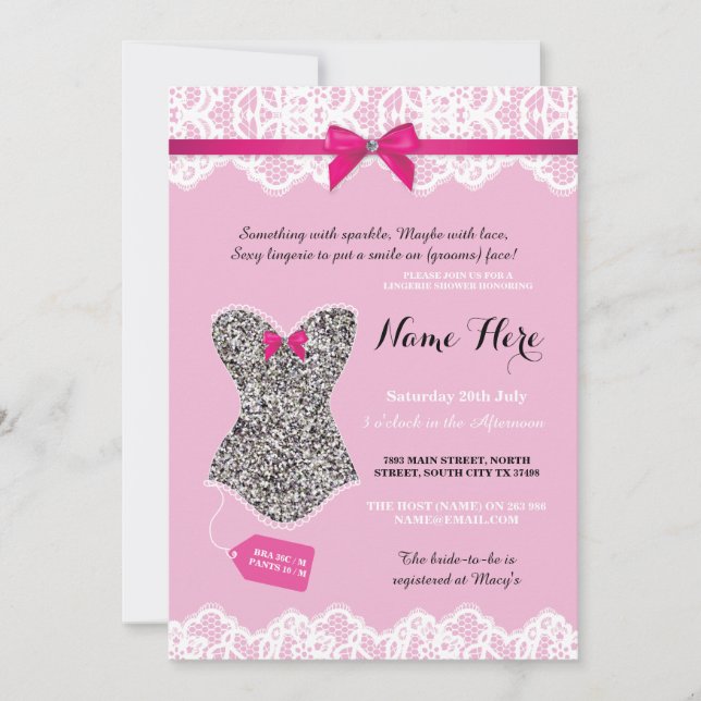Lingerie Shower Bridal Silver Glitter Invite (Front)