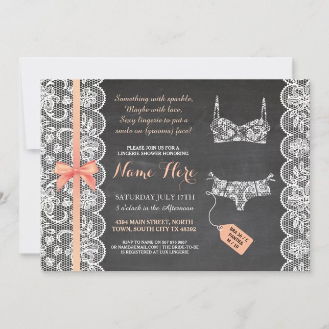Lingerie Shower Invite Coral Bridal Party Lace (Front)