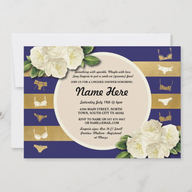 Lingerie Shower Invite Navy Stripes Bridal Party (Front)