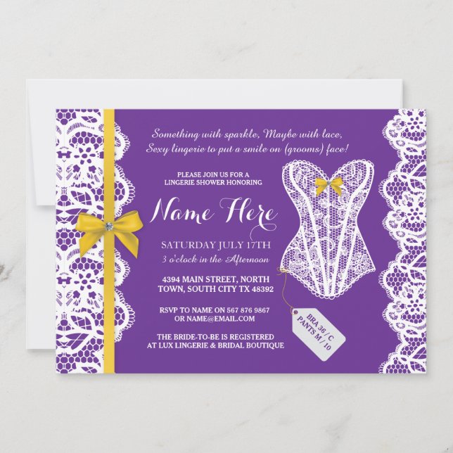 Lingerie Shower Invite Purple Bridal Party Lace (Front)
