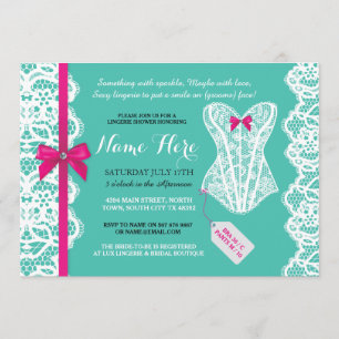 Lingerie Shower Invite Teal Pink Bridal Party Lace