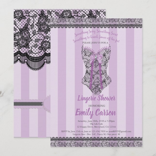 Lingerie shower. Purple elegant bridal party Invitation (Front/Back)