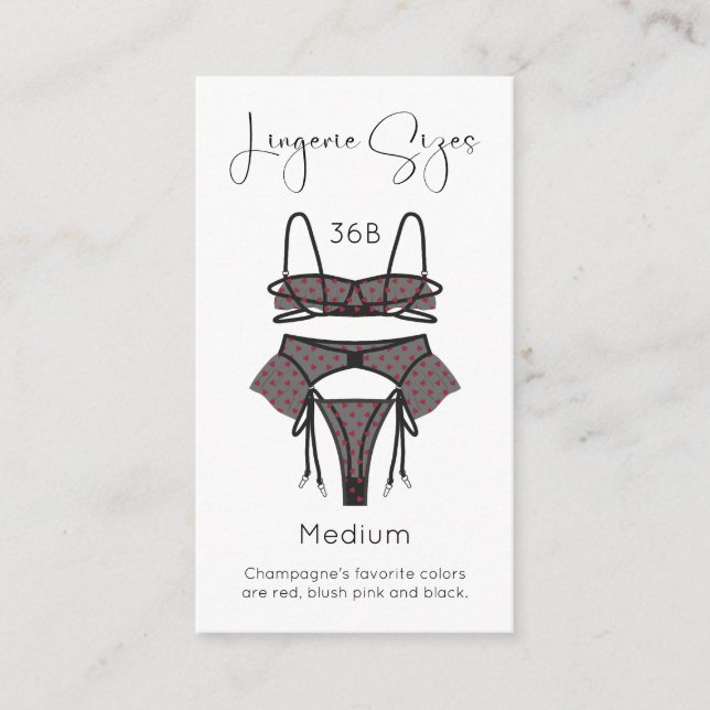 Lingerie Size Card Modern Bridal Shower (Front)