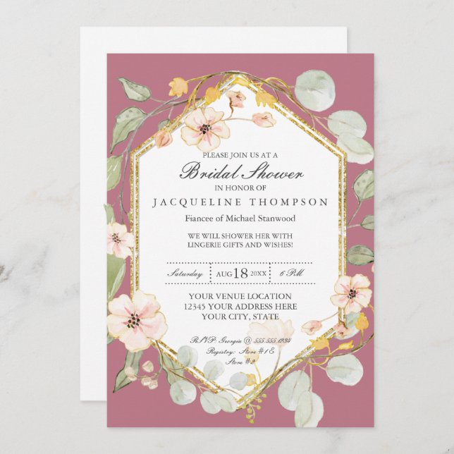 Lingerie Wedding Shower Berry Pink Rose Watercolor Invitation (Front/Back)