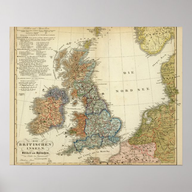 Linguistic map of British Isles Poster (Front)