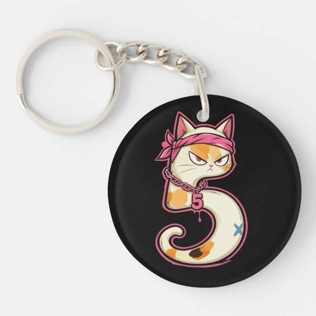 Link & Share Graffiti Calico Cat - Number 5 Key Ring (Front)