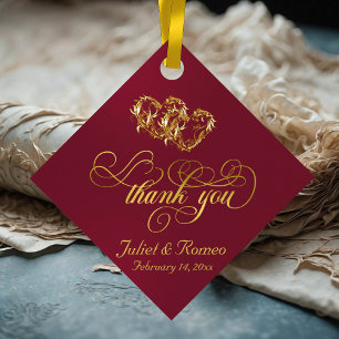 Linked Hearts Calligraphy - Burgundy/Gold Favour Tags