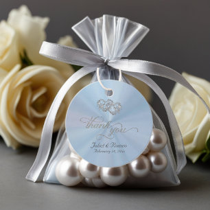 Linked Hearts Calligraphy - Pastel Blue /Silver Favour Tags