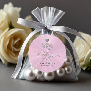 Linked Hearts Calligraphy - Pastel Pink /Silver Favour Tags
