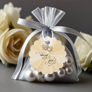 Linked Hearts Calligraphy - Peach Pearl/Gold Favour Tags