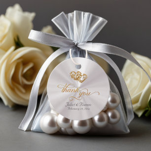 Linked Hearts Calligraphy - White Pearl/Gold Favour Tags