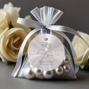 Linked Hearts Calligraphy - White Pearl/Silver Favour Tags