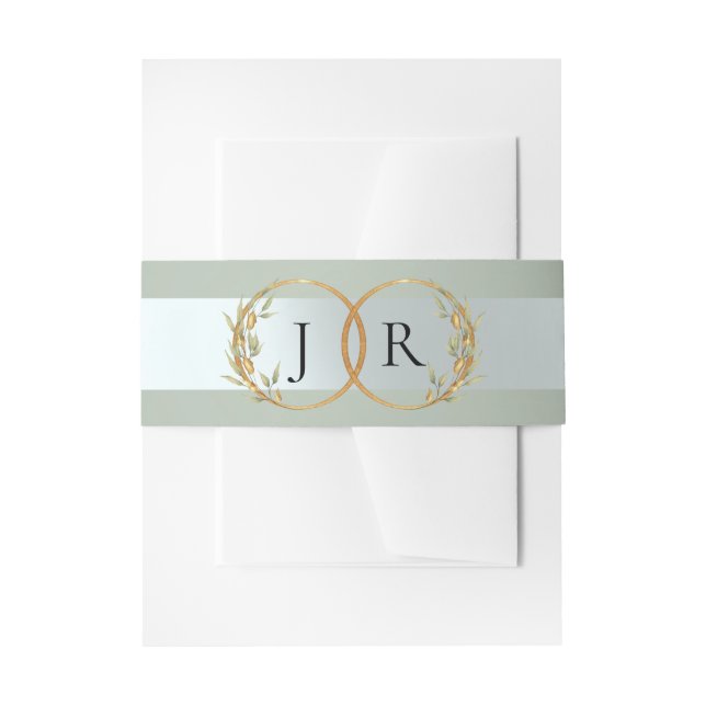 Linked Leaf Monogram - Sage Invitation Belly Band (Front Example)