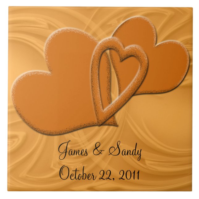 Linked Orange Heart Connection Personalised Tile (Front)
