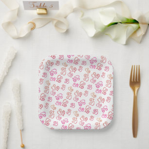 Linked Orange Pink Hearts Pattern Over White Napki Paper Plate