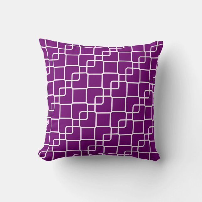 Linked outline squares pattern purple white pillow (Front)