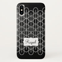 Linked oval graphic black & white name iphone case