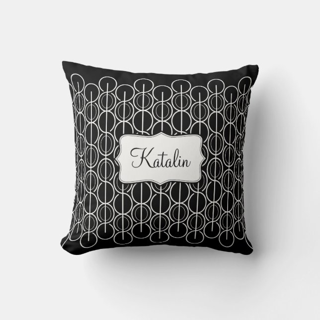 Linked oval line pattern name black & white pillow (Front)