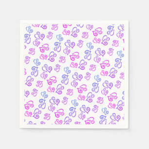 Linked Pink Purple Blue Heart Pattern Over White Napkin