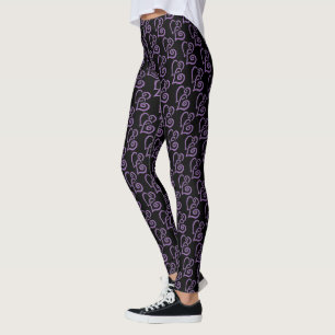 Linked Purple Hearts Pattern Over Black Leggings