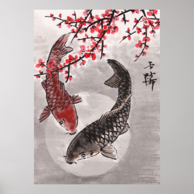 LinLi Chinese Watercolor Art Print - KOI Fish #1 (Front)