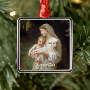L'innocence Mother Mary and Jesus Custom Text Year Metal Tree Decoration