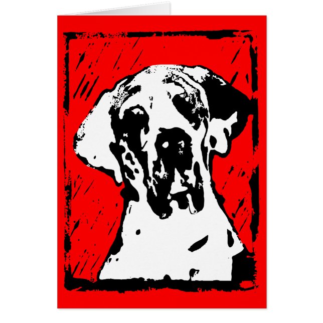 Lino Cut Print Great Dane Card – Harlequin  (Front)