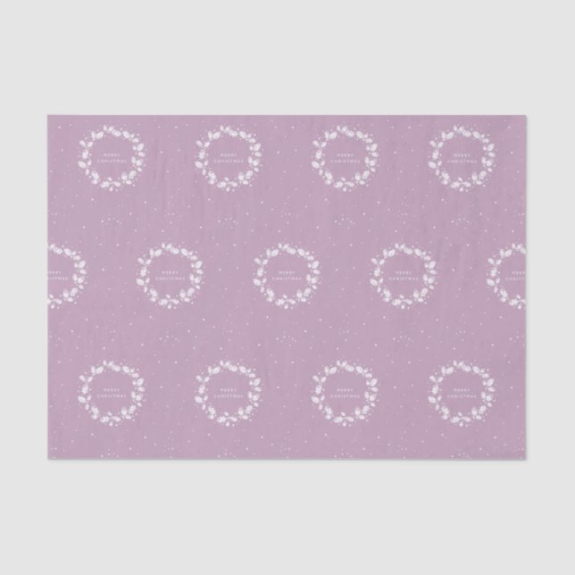 Lino Print Mauve + White Christmas Holly Wreath Tissue Paper (Front)