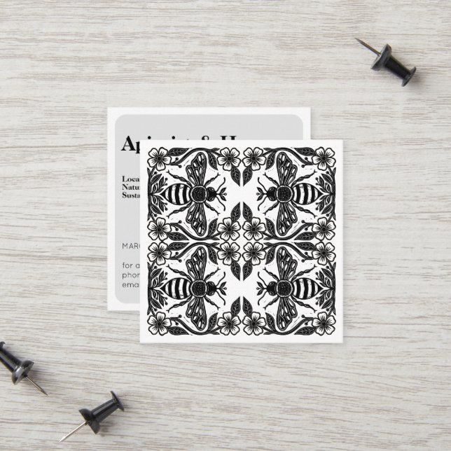 Linocut Beekeeper Apiarist Calling Card (Front/Back In Situ)