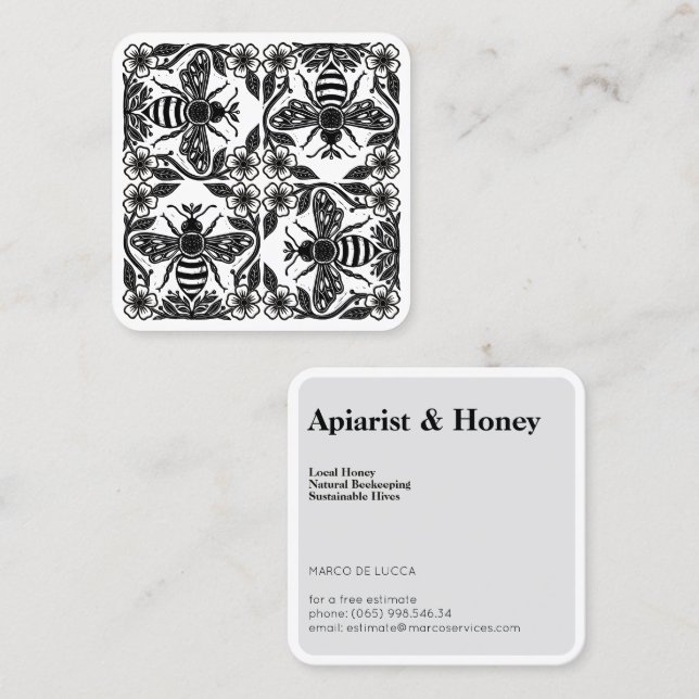 Linocut Beekeeper Apiarist Square Business Card (Front/Back)