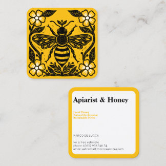 Linocut Beekeeper Apiarist Square Business Card
