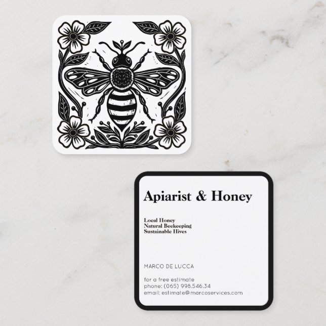 Linocut Beekeeper Apiarist Square Business Card (Front/Back)