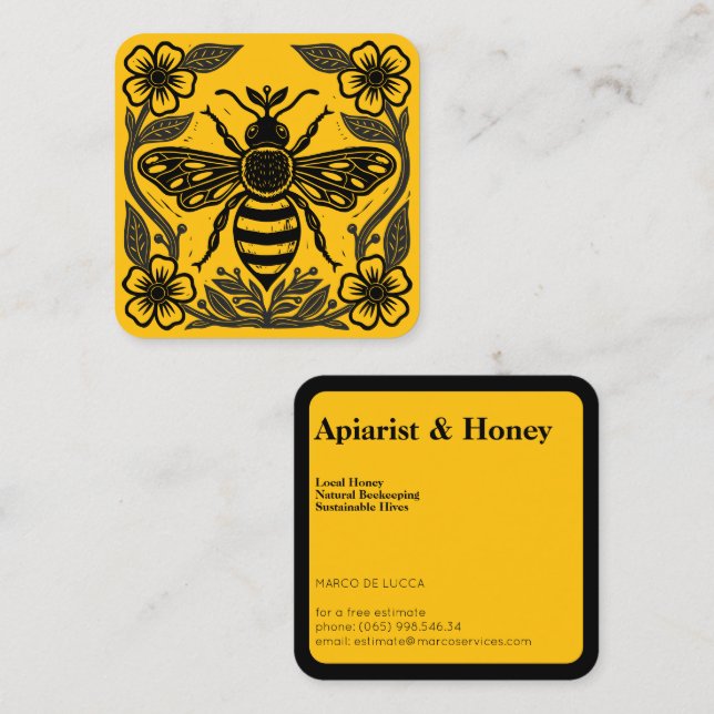 Linocut Beekeeper Apiarist Square Business Card (Front/Back)