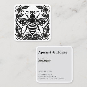 Linocut Beekeeper Apiarist Square Business Card
