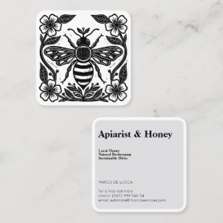 Linocut Beekeeper Apiarist Square Business Card